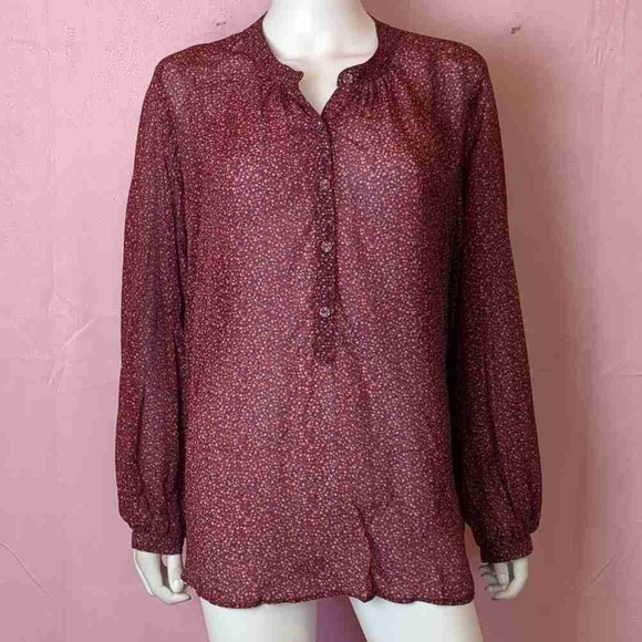 Tops - Elegant Burgundy Floral Blouse